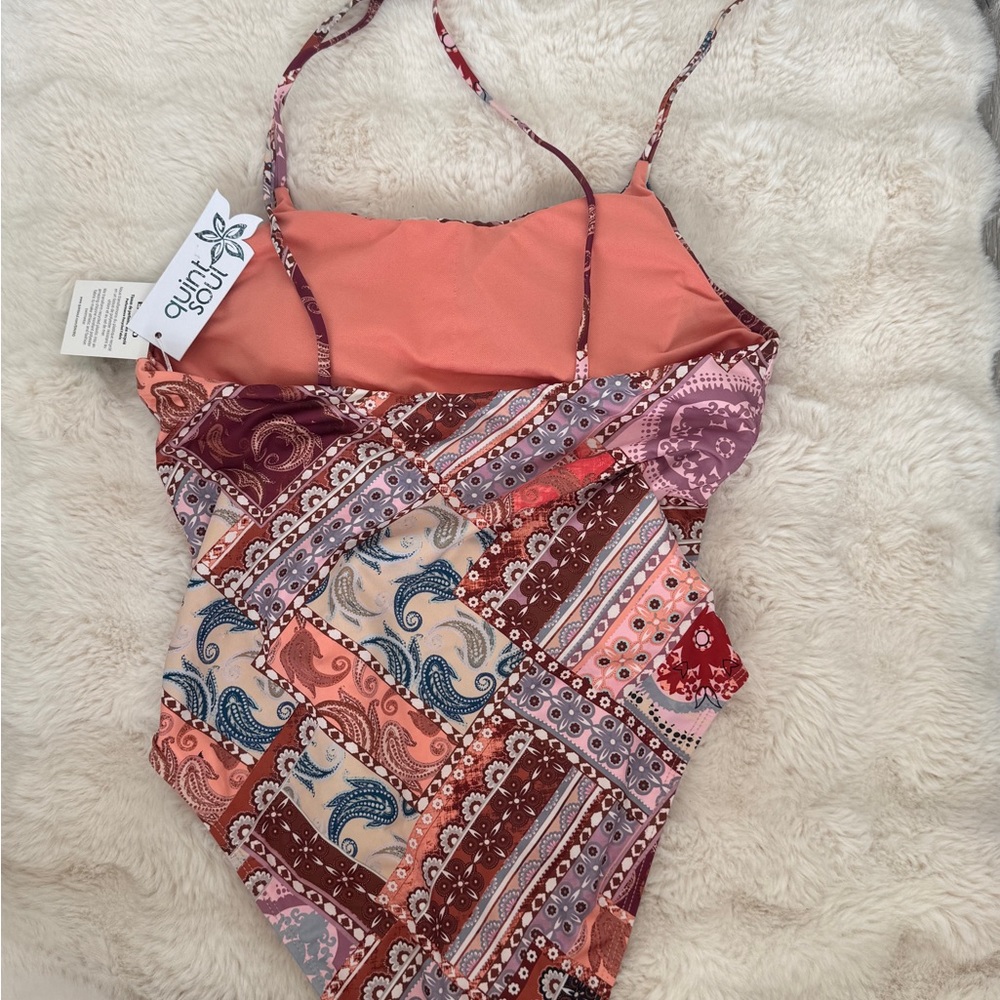 Coral Patchwork One-Piece Swimsuit
